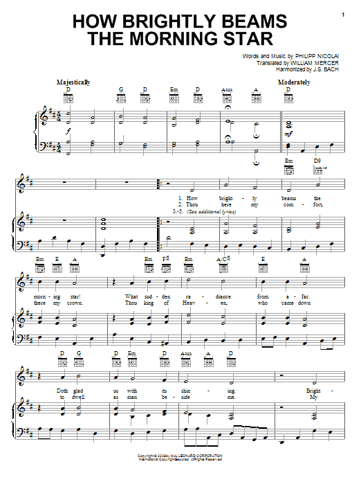 How Brightly Beams The Morning Star (Piano, Vocal & Guitar Chords (Right-Hand Melody)) von Philipp Nicolai