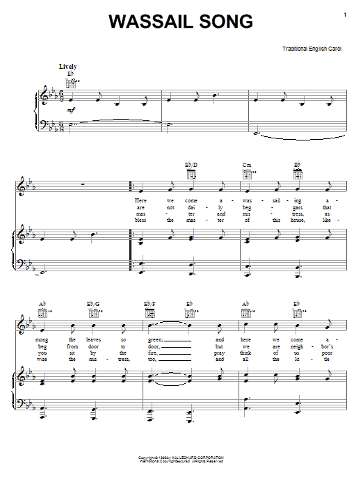 Wassail Song (Piano, Vocal & Guitar Chords (Right-Hand Melody)) von Traditional