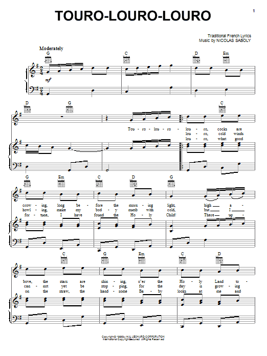 Touro-Louro-Louro (Piano, Vocal & Guitar Chords (Right-Hand Melody)) von Nicolas Saboly