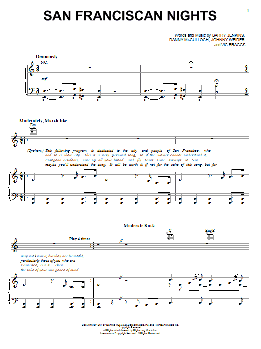 San Franciscan Nights (Piano, Vocal & Guitar Chords (Right-Hand Melody)) von Eric Burdon & The Animals