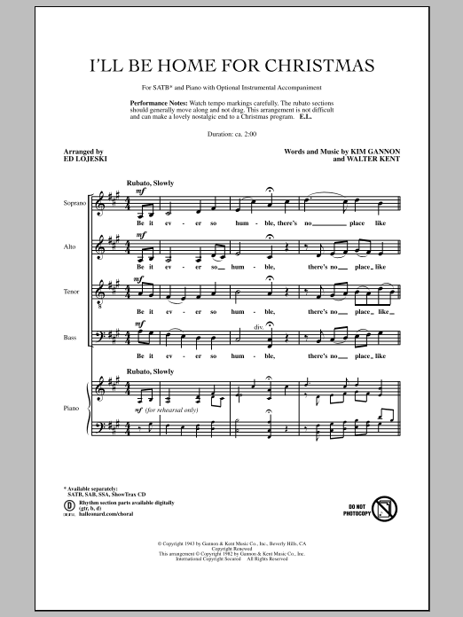 I'll Be Home For Christmas (SATB Choir) von Ed Lojeski