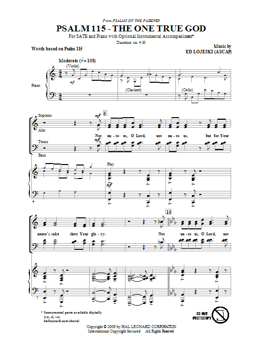 Psalm 115: The One True God (SATB Choir) von Ed Lojeski