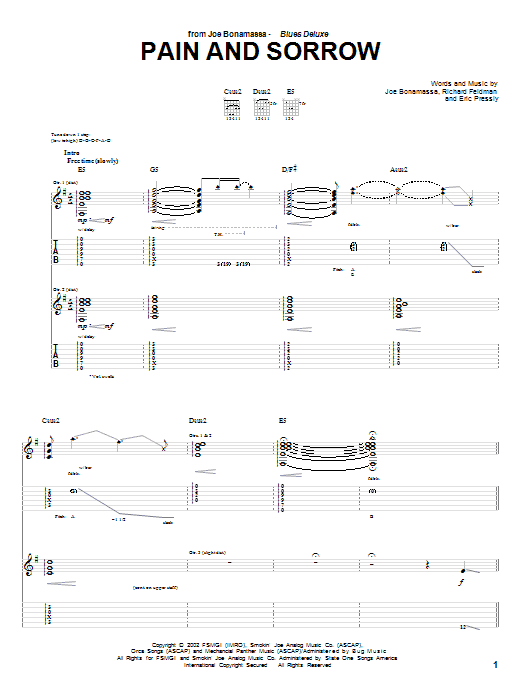 Pain And Sorrow (Guitar Tab) von Joe Bonamassa