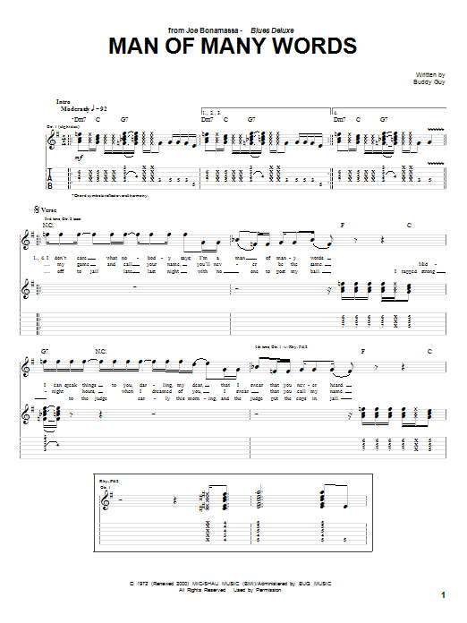 Man Of Many Words (Guitar Tab) von Joe Bonamassa