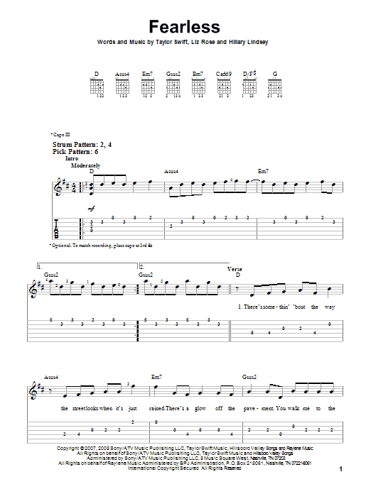 Fearless (Easy Guitar Tab) von Taylor Swift