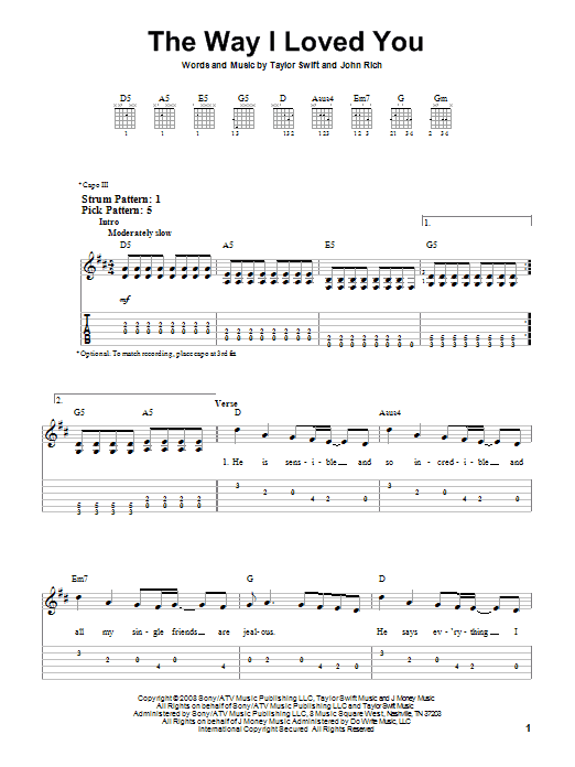 The Way I Loved You (Easy Guitar Tab) von Taylor Swift