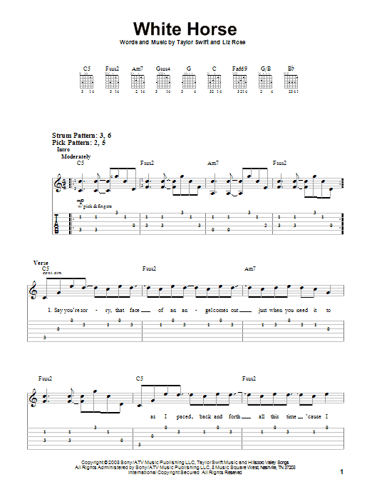 White Horse (Easy Guitar Tab) von Taylor Swift