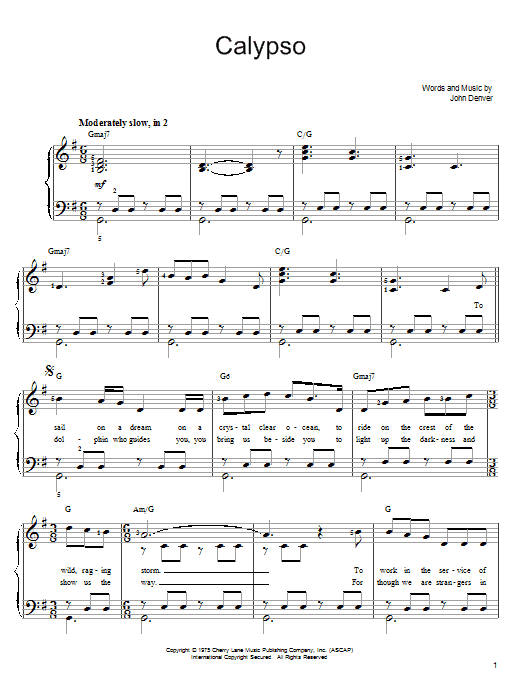 Calypso (Easy Piano) von John Denver