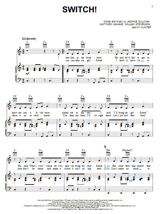 Switch! (Piano, Vocal & Guitar Chords (Right-Hand Melody)) von Jazmine Sullivan