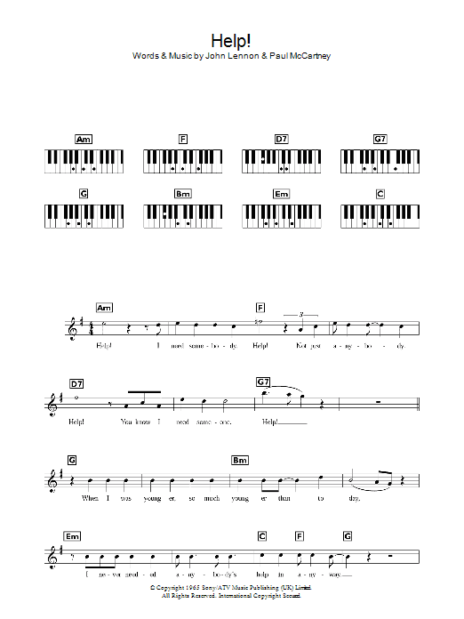 Help! (Piano Chords/Lyrics) von The Beatles