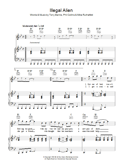 Illegal Alien (Piano, Vocal & Guitar Chords) von Genesis