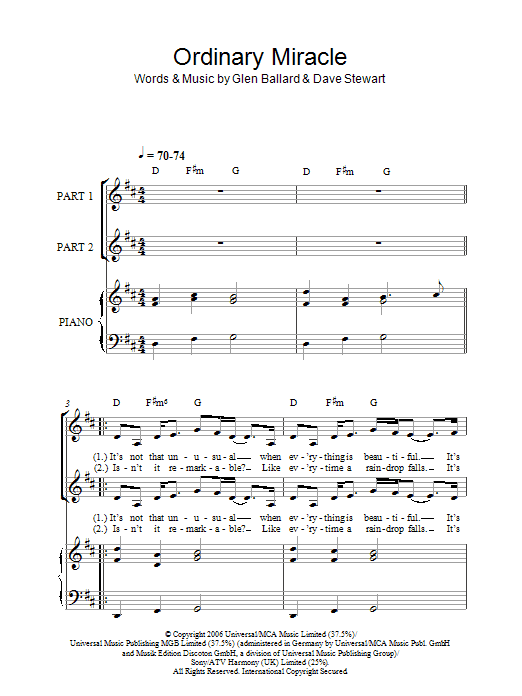 Ordinary Miracle (arr. Rick Hein) (2-Part Choir) von Sarah McLachlan