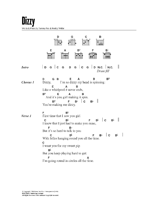 Dizzy (Guitar Chords/Lyrics) von Tommy Roe