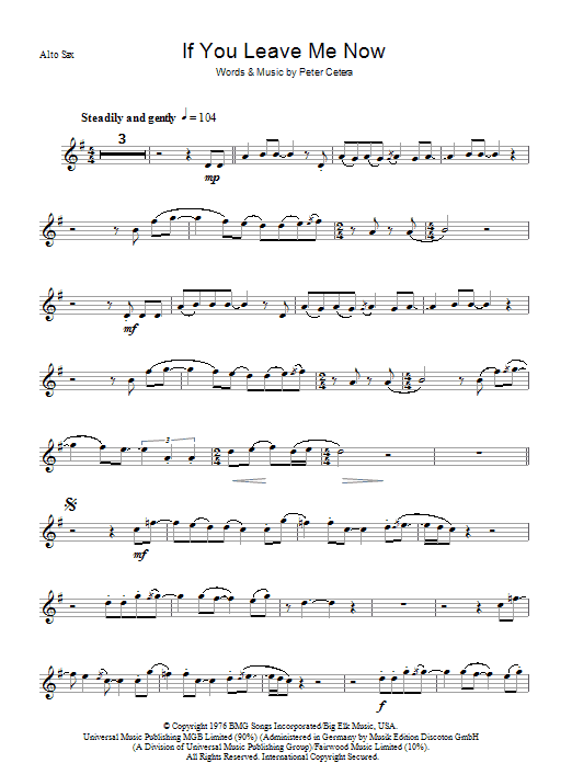 If You Leave Me Now (Lead Sheet / Fake Book) von Chicago