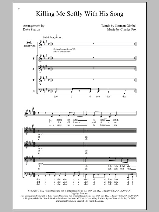 Killing Me Softly With His Song (arr. Deke Sharon) (SATB Choir) von Roberta Flack