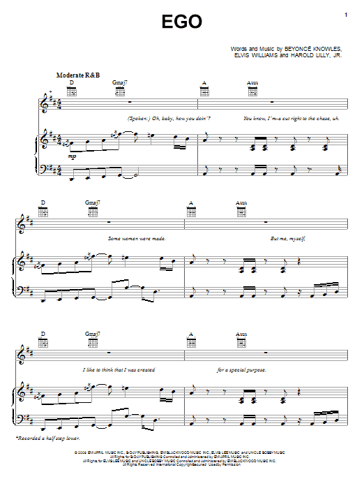 Ego (Piano, Vocal & Guitar Chords (Right-Hand Melody)) von Beyonce