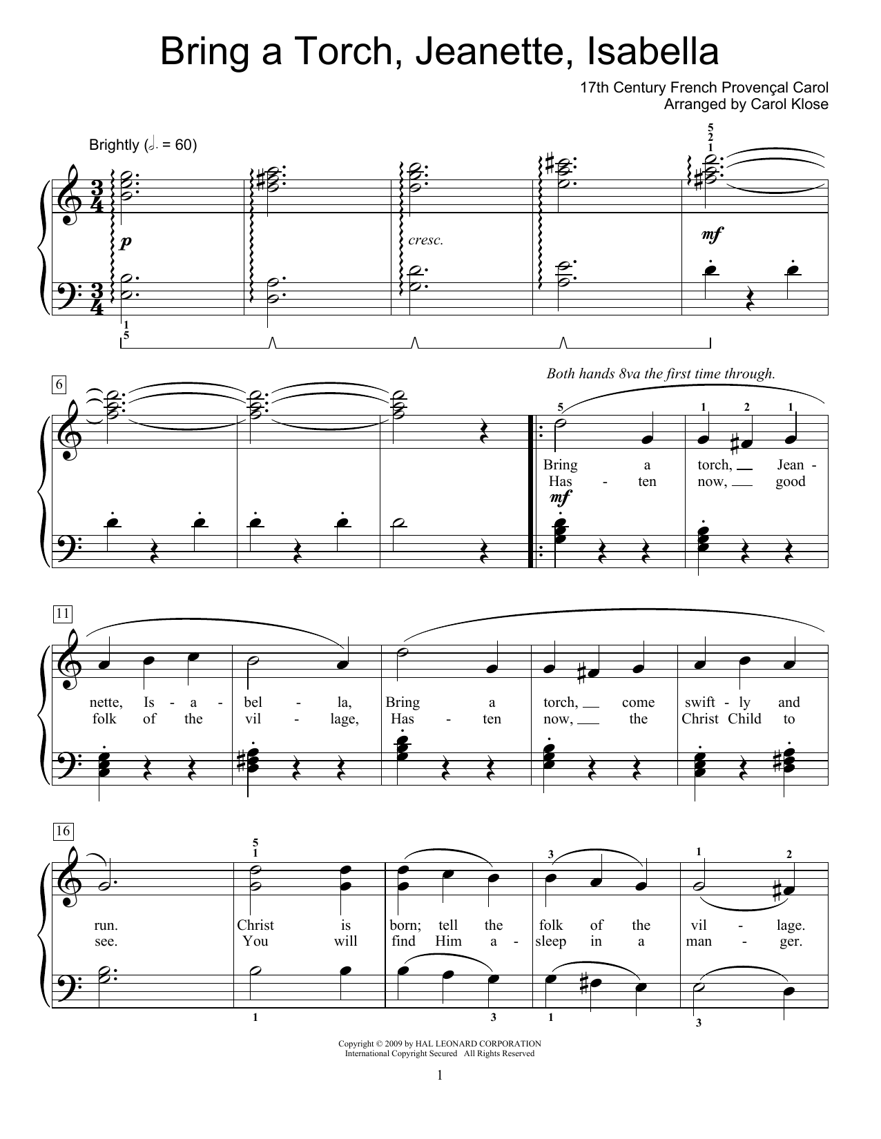 Bring A Torch, Jeannette Isabella (Educational Piano) von 17th Century French Carol