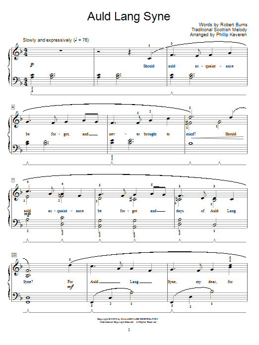 Auld Lang Syne (arr. Phillip Keveren) (Educational Piano) von Robert Burns