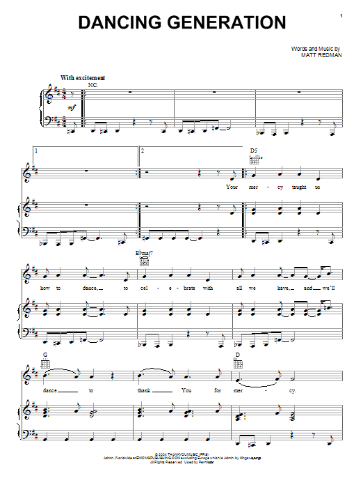 Dancing Generation (Piano, Vocal & Guitar Chords (Right-Hand Melody)) von Matt Redman