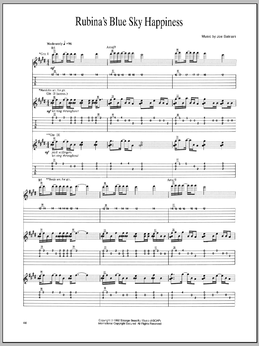 Rubina's Blue Sky Happiness (Guitar Tab) von Joe Satriani