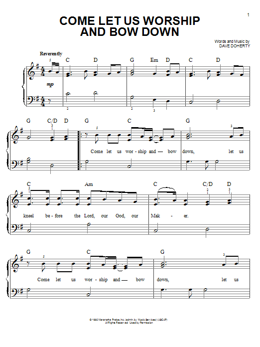 Come Let Us Worship And Bow Down (Easy Piano) von Dave Doherty
