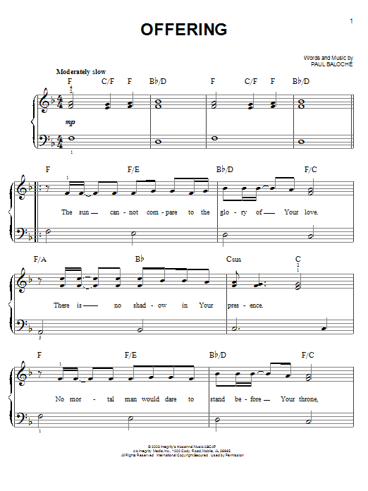 Offering (Easy Piano) von Paul Baloche