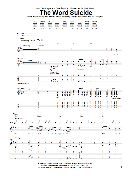 The Word Suicide (Guitar Tab) von Ben Harper and Relentless7