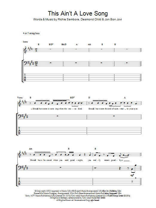 This Ain't A Love Song (Bass Guitar Tab) von Bon Jovi