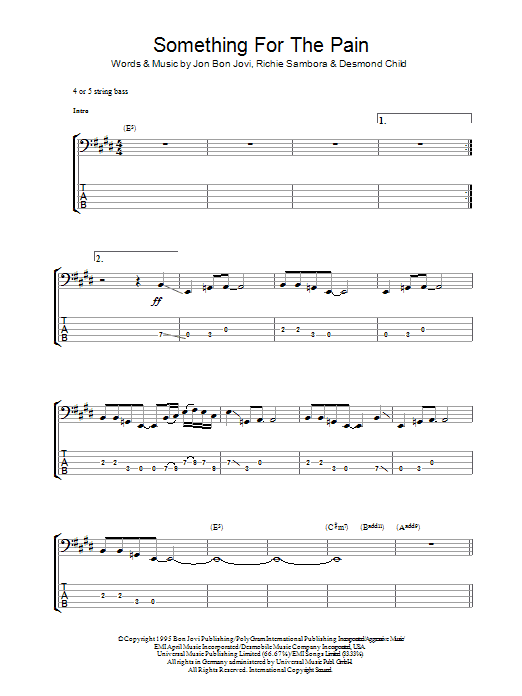 Something For The Pain (Bass Guitar Tab) von Bon Jovi