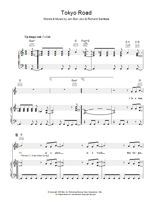 Tokyo Road (Piano, Vocal & Guitar Chords) von Bon Jovi