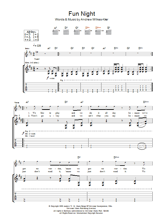 Fun Night (Guitar Tab) von Andrew W.K.