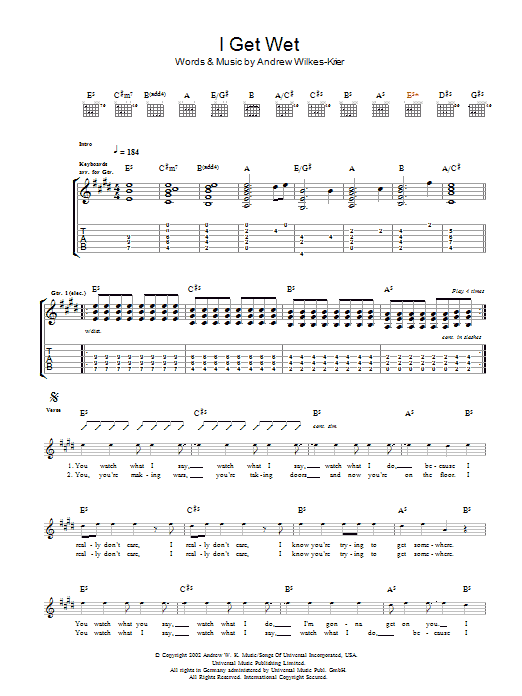 I Get Wet (Guitar Tab) von Andrew W.K.