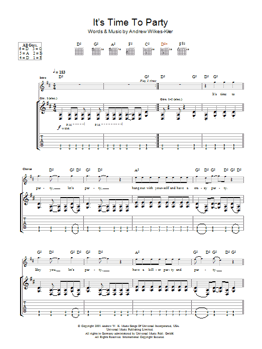 It's Time To Party (Guitar Tab) von Andrew W.K.