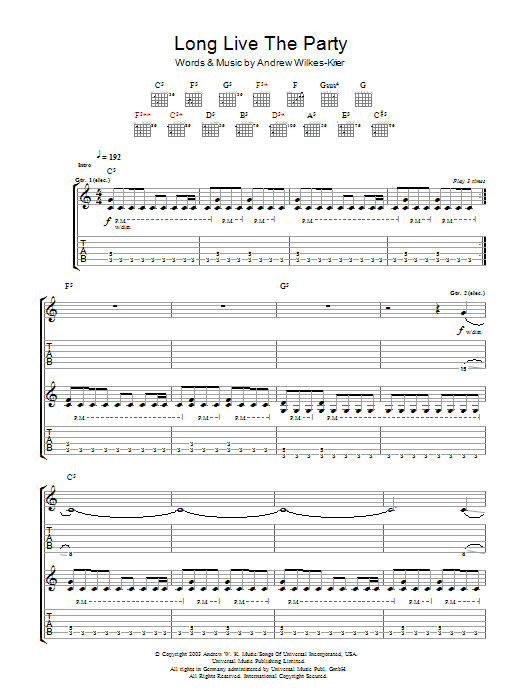 Long Live The Party (Guitar Tab) von Andrew W.K.
