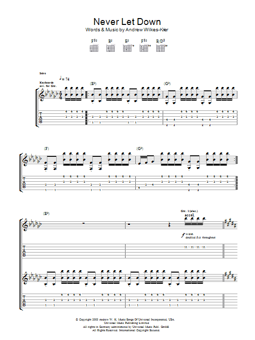 Never Let Down (Guitar Tab) von Andrew W.K.