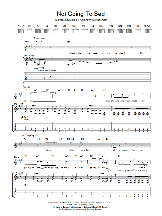 Not Going To Bed (Guitar Tab) von Andrew W.K.