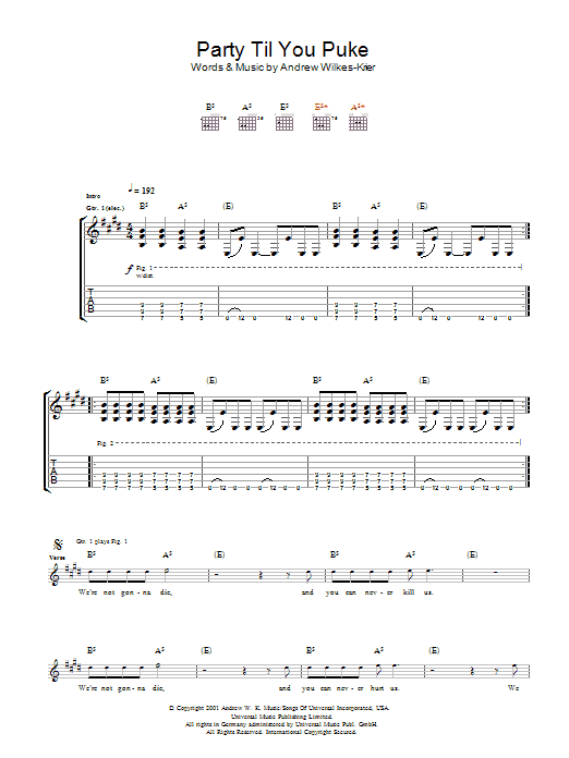 Party Til You Puke (Guitar Tab) von Andrew W.K.