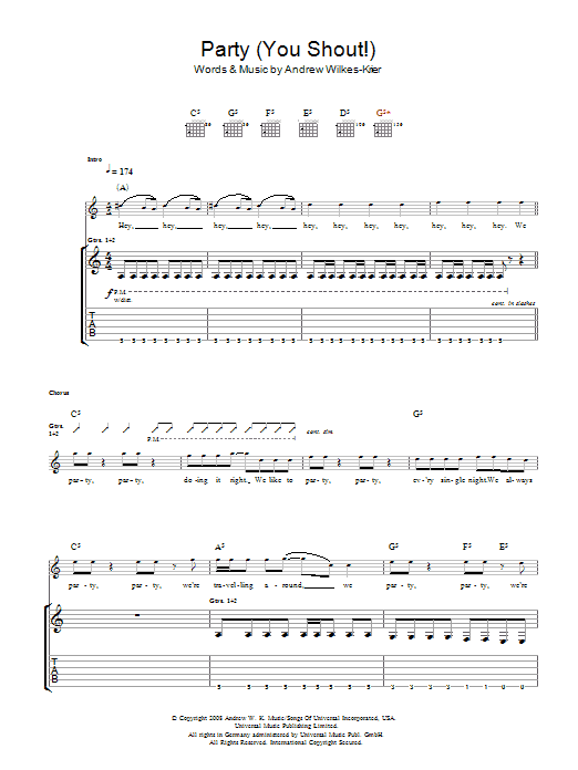 We Party (You Shout) (Guitar Tab) von Andrew W.K.