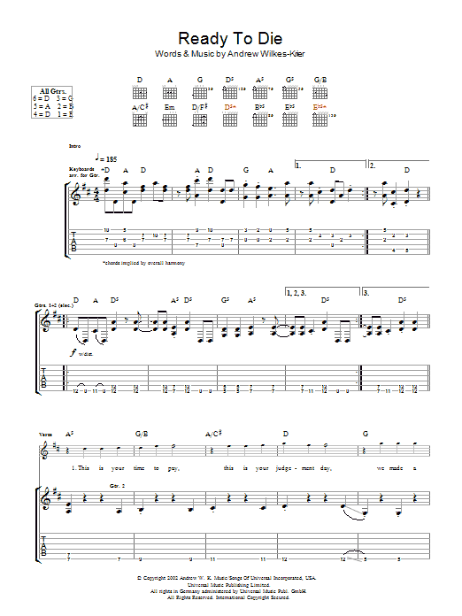 Ready To Die (Guitar Tab) von Andrew W.K.