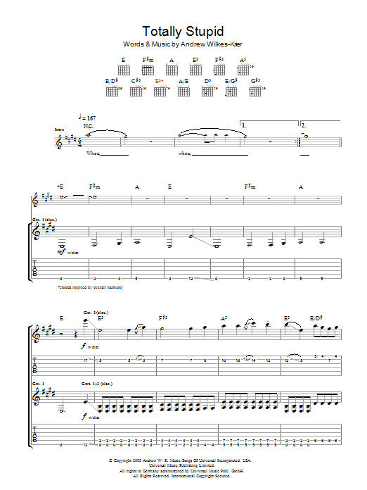 Totally Stupid (Guitar Tab) von Andrew W.K.