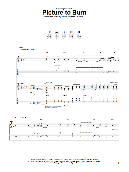 Picture To Burn (Guitar Tab) von Taylor Swift