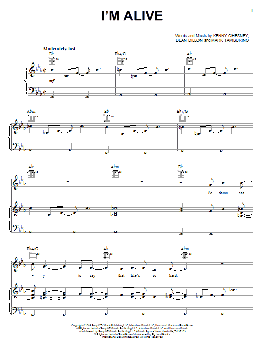 I'm Alive (Piano, Vocal & Guitar Chords (Right-Hand Melody)) von Kenny Chesney with Dave Matthews