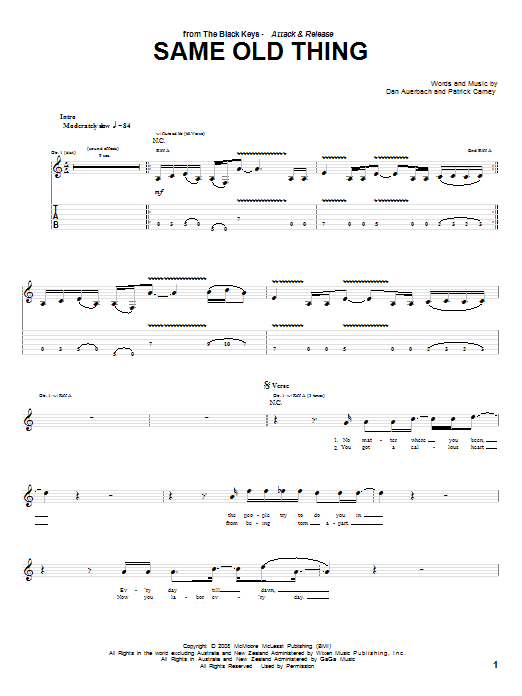 Same Old Thing (Guitar Tab) von The Black Keys