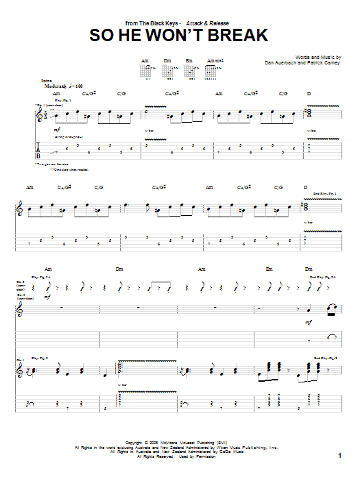 So He Won't Break (Guitar Tab) von The Black Keys