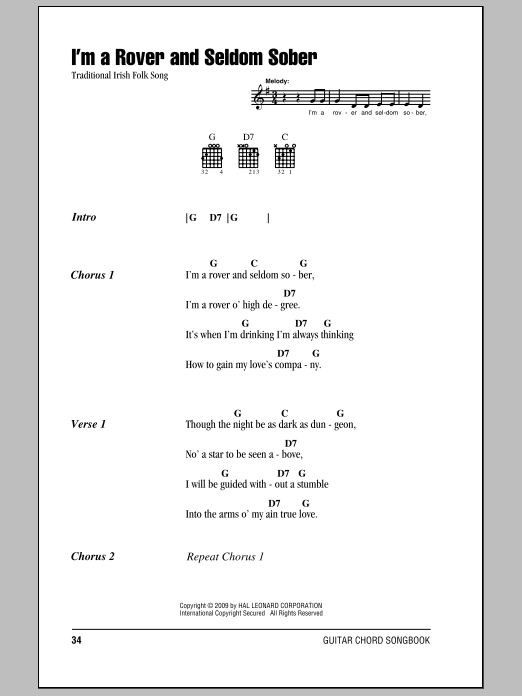 I'm A Rover And Seldom Sober (Guitar Chords/Lyrics) von Irish Folksong