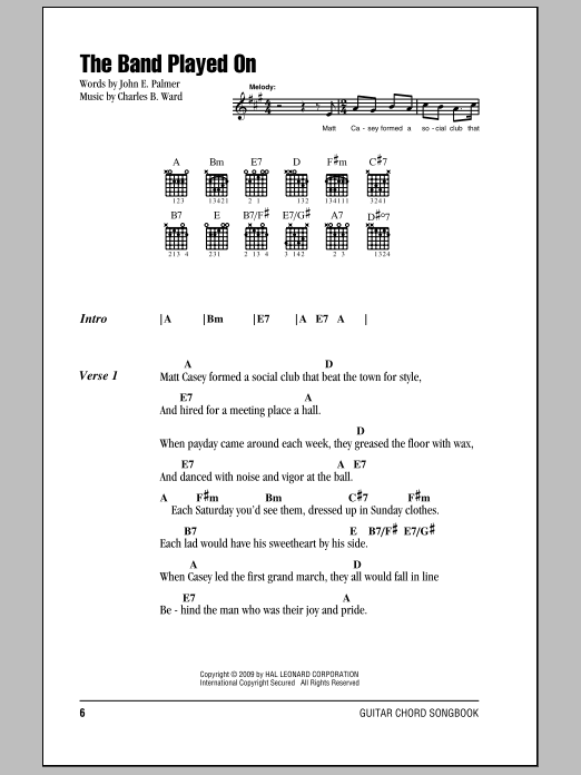 The Band Played On (Guitar Chords/Lyrics) von John E. Palmer