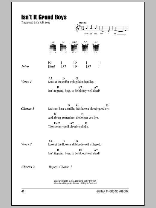 Isn't It Grand Boys (Guitar Chords/Lyrics) von Irish Folksong