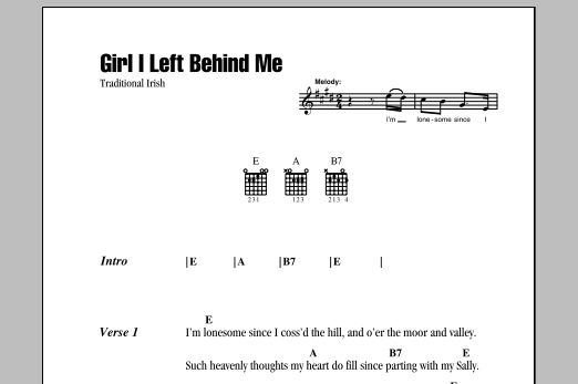 Girl I Left Behind Me (Guitar Chords/Lyrics) von Irish Folksong