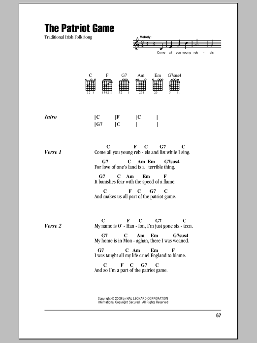 The Patriot Game (Guitar Chords/Lyrics) von Irish Folksong