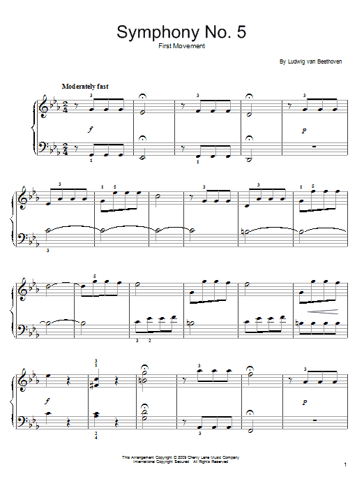 Symphony No. 5 in C Minor, First Movement Excerpt (Easy Piano) von Ludwig van Beethoven